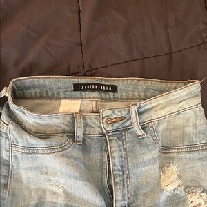 Fashion Nova Sky Blue Ripped Denim